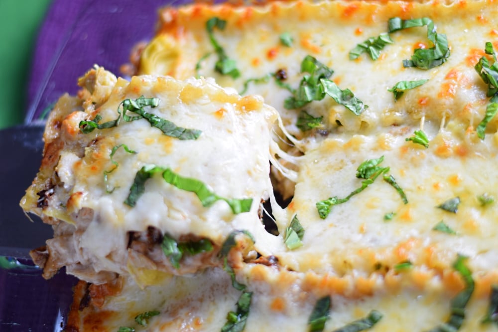 Chicken and artichoke lasagna recipe with basil