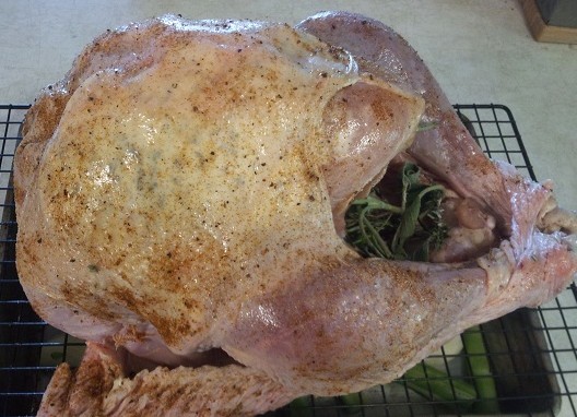 Oil turkey skin before roasting