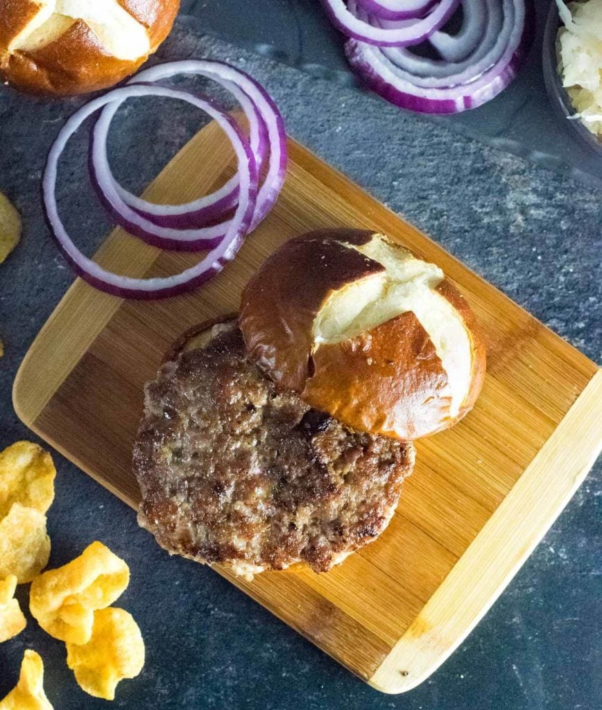 How to make brat burgers with a patty shown from above