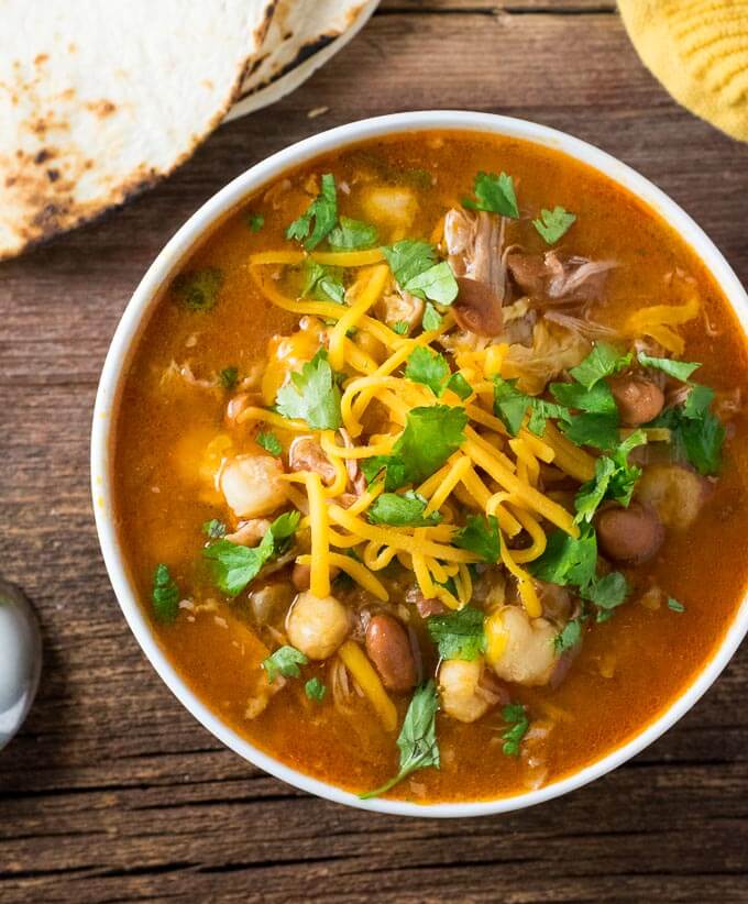 Mexican Posole Soup with Shredded Pork