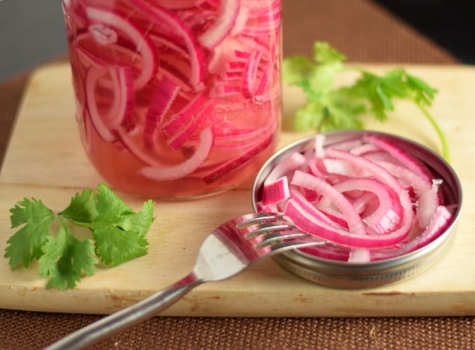 Quick pickled red onions.