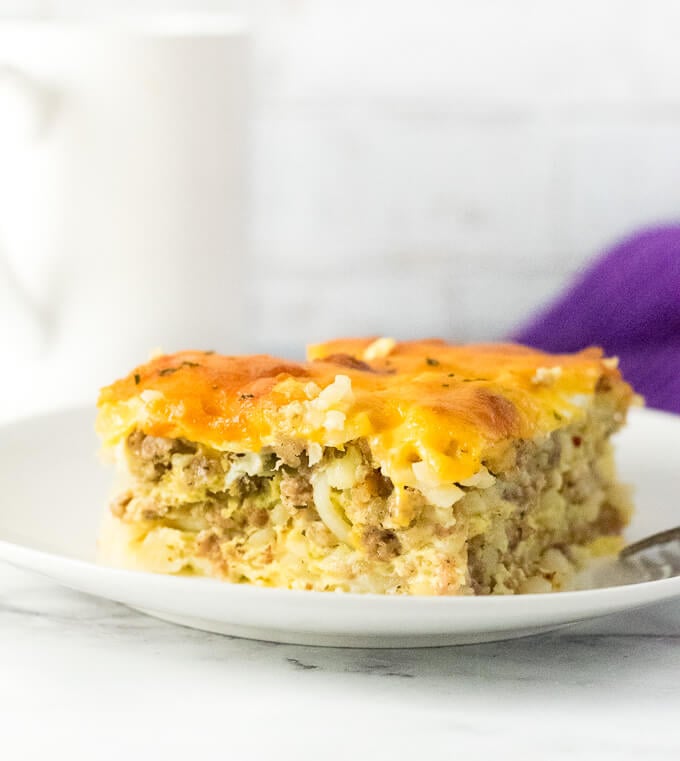 Sausage Hash Brown Breakfast Casserole with Egg and Cheese