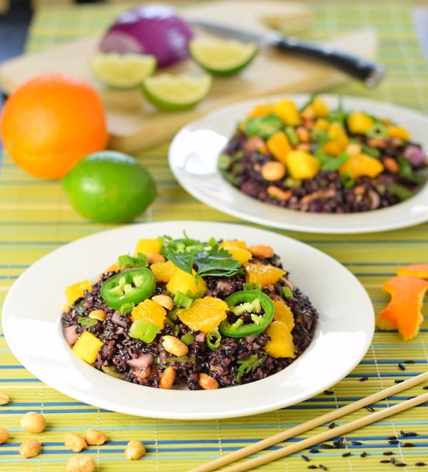 Black rice salad with coconut and citrus dressing.