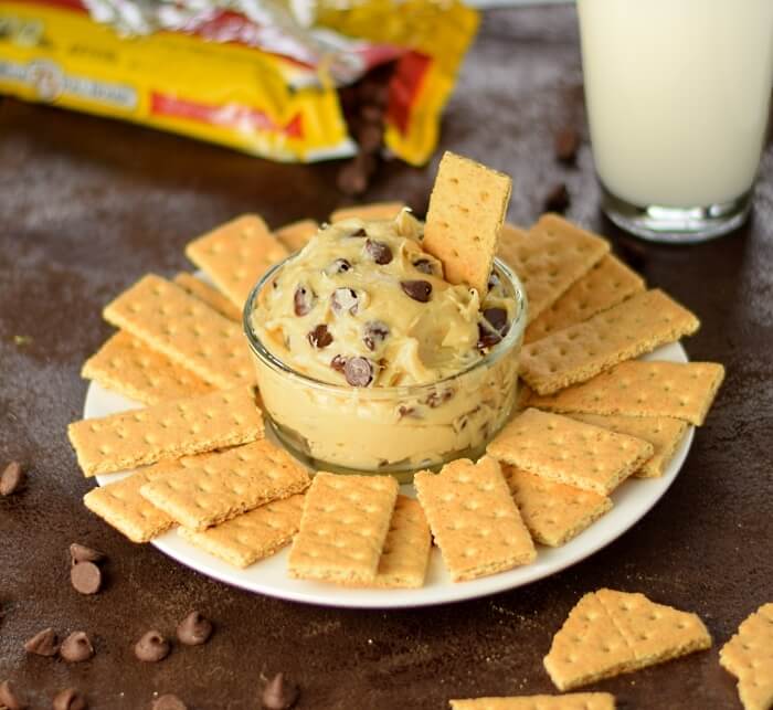 Serving edible cookie dough dip.