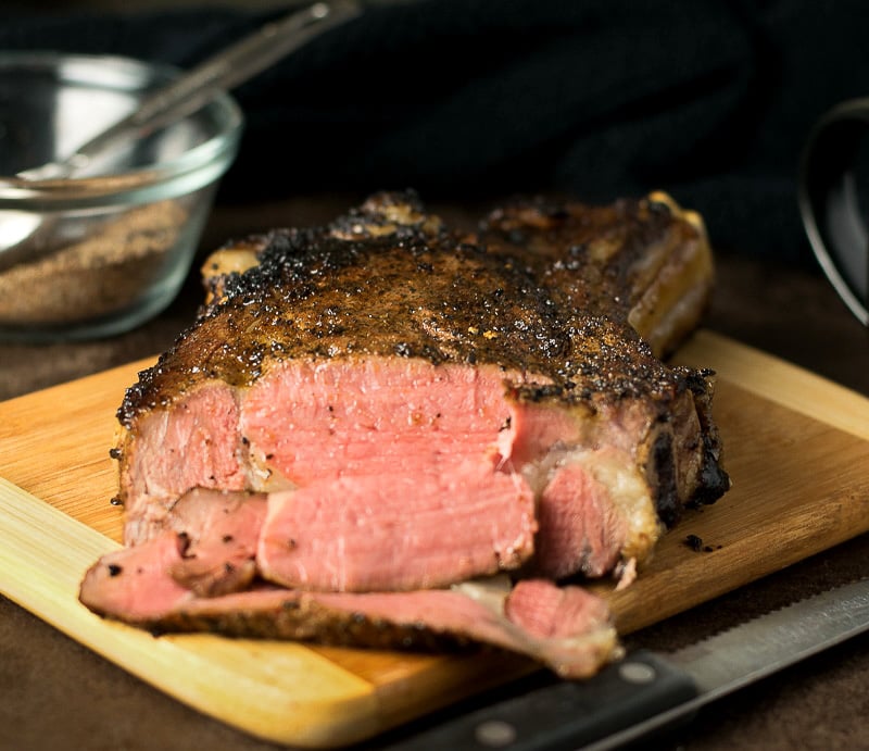 Coffee rubbed steak.