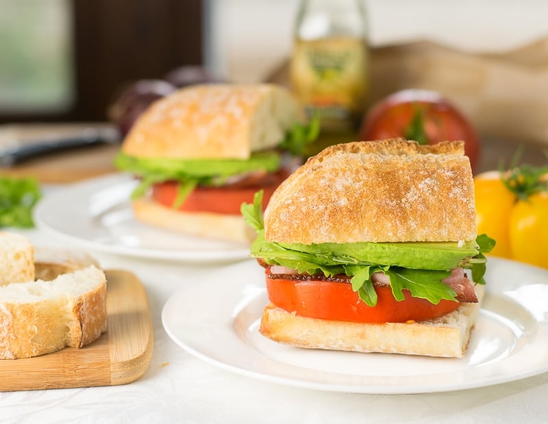 Marinated Tomato Gourmet BLT with Avocado and Arugula