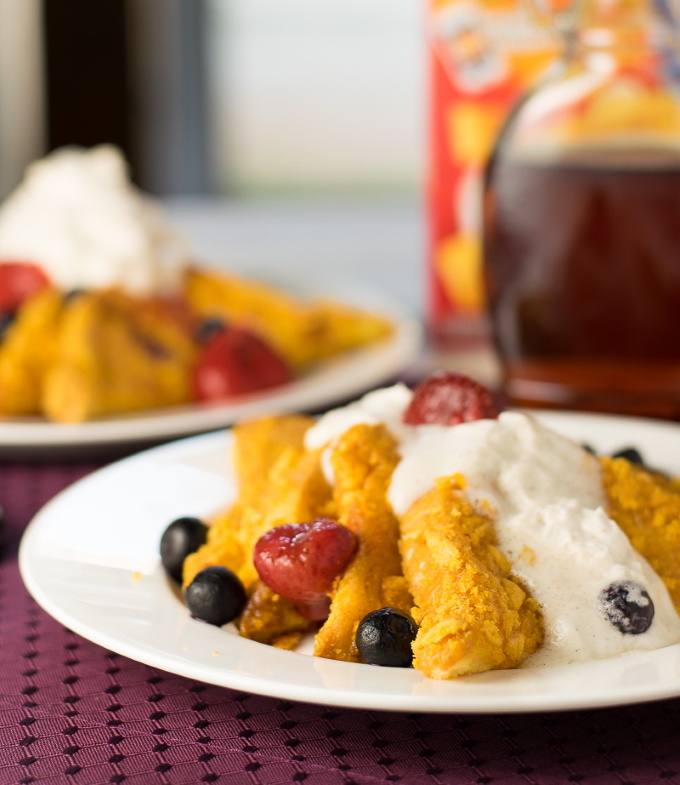 Cap'n Crunch French Toast with whipped cream.