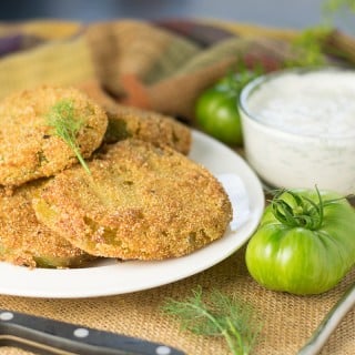 Fried green tomatoes with blue cheese dill dipping sauce