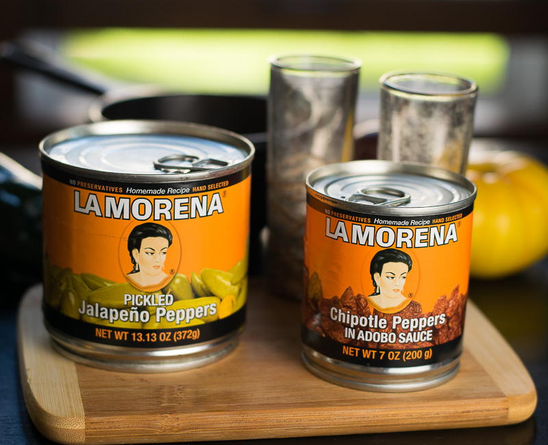 Two cans La Morena Chipotle Peppers.