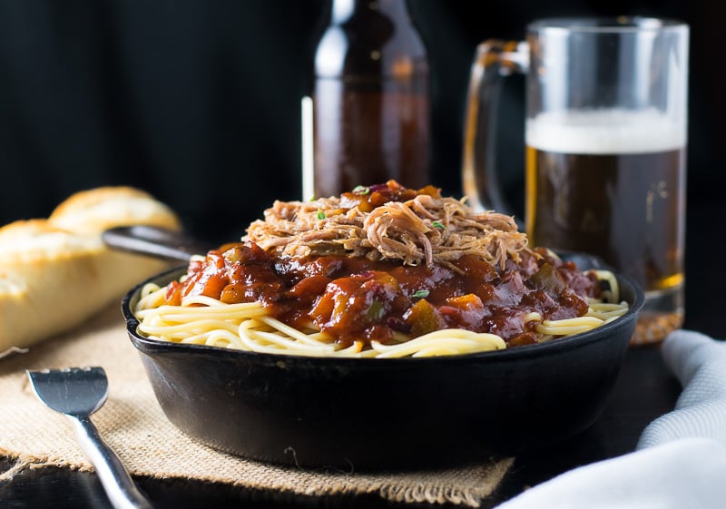 BBQ Spaghetti and Pulled Pork.