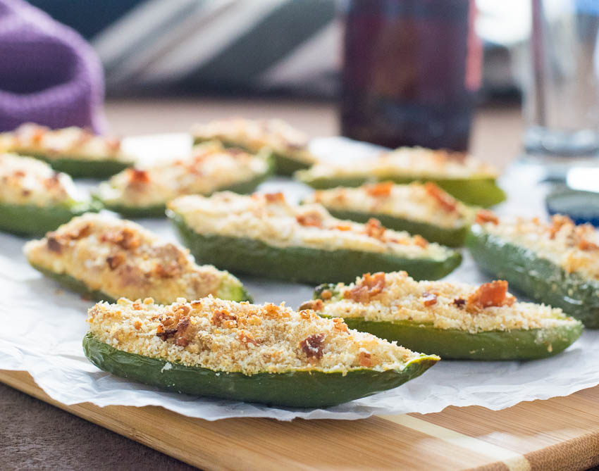 Bacon and Beer Jalapeno Poppers on wax paper.