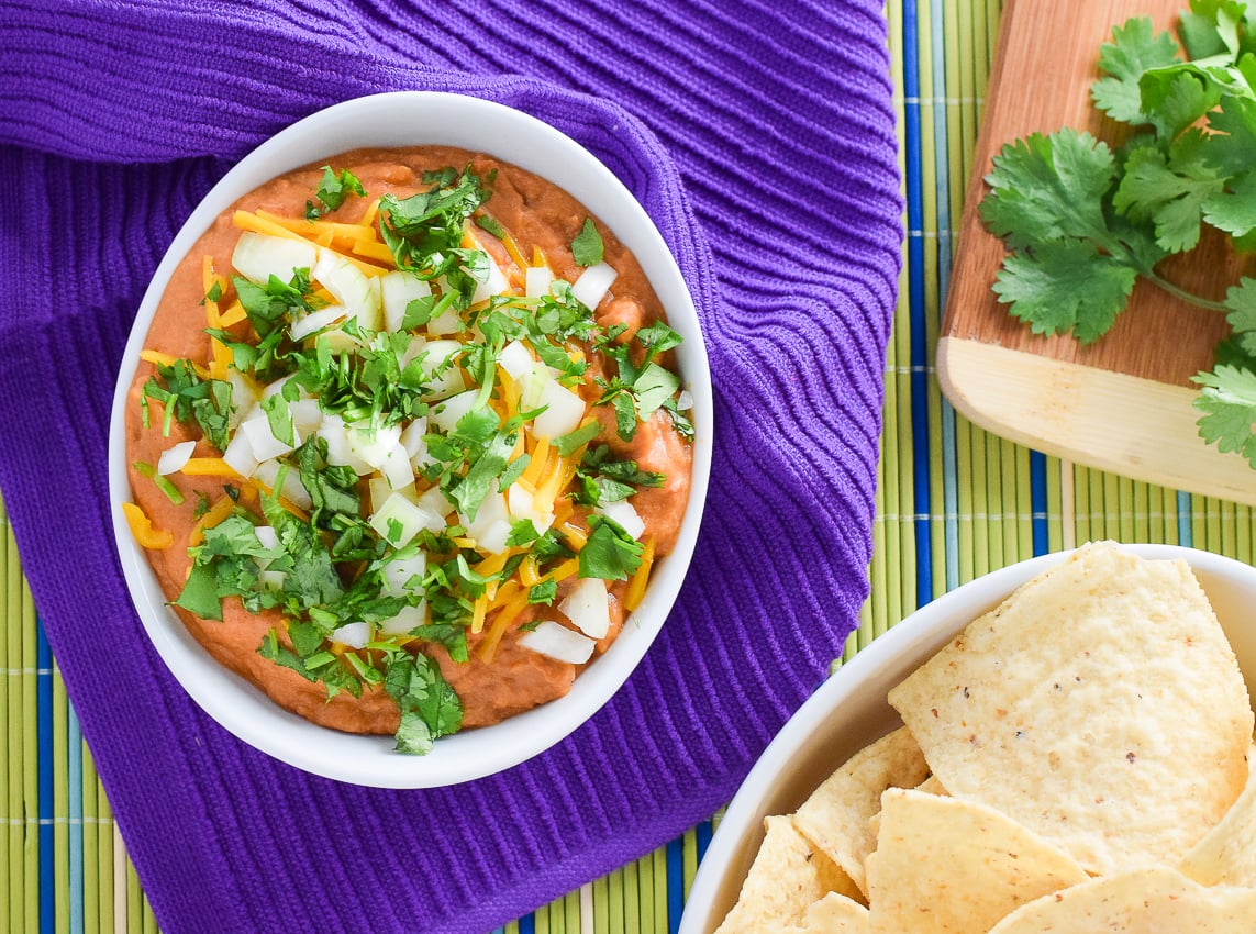 Cheesy Refried Bean Dip with Salsa