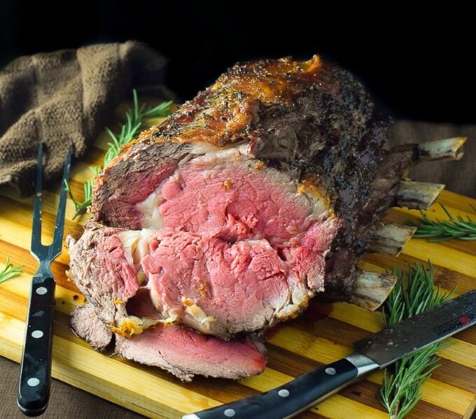 Sliced prime rib roast