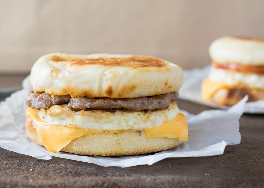 Copycat McDonald's Sausage McMuffin with Egg.