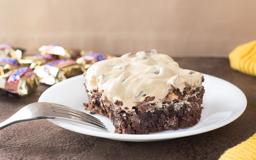 Snickers Brownies with Peanut Butter Frosting