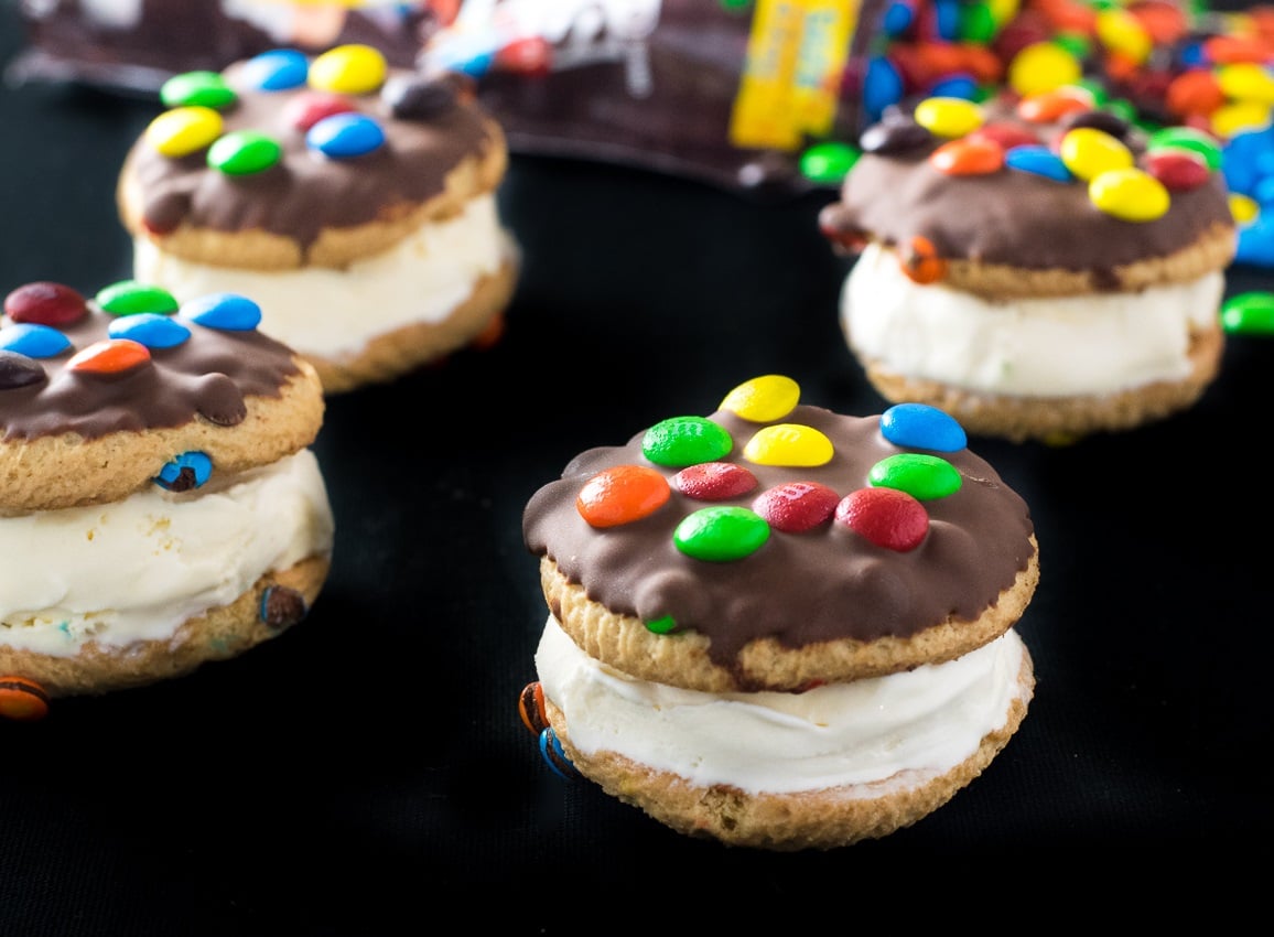 Chocolate Dipped M&M® Ice Cream Cookie Sandwiches Recipe