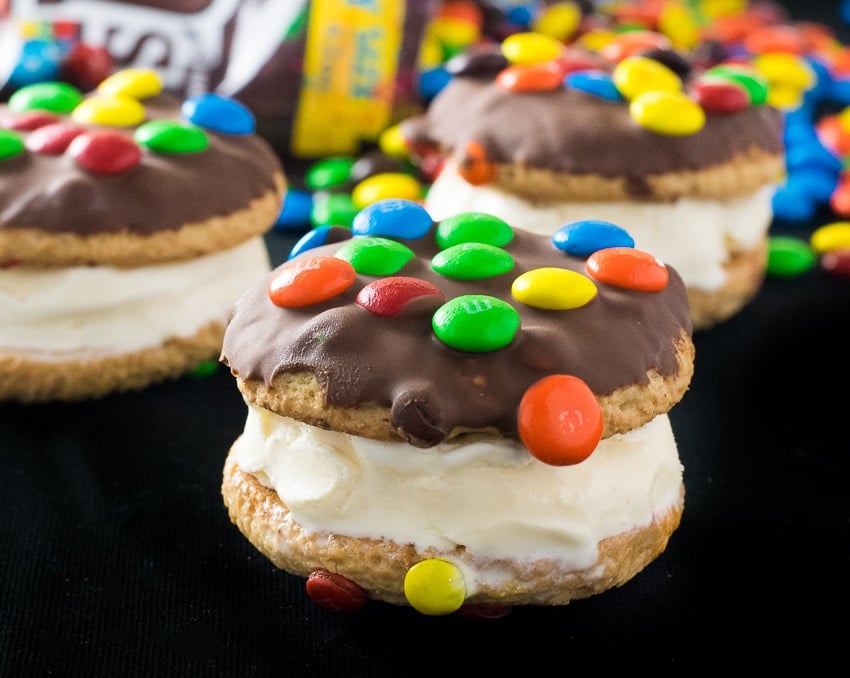 Chocolate Dipped M&M® Ice Cream Cookie Sandwiches