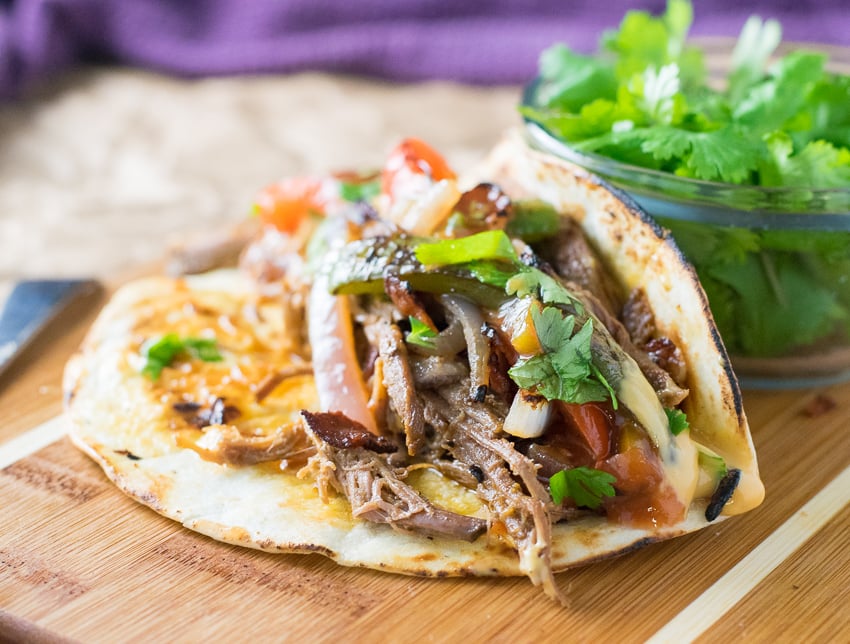 Queso and Bacon Shredded Beef Tacos