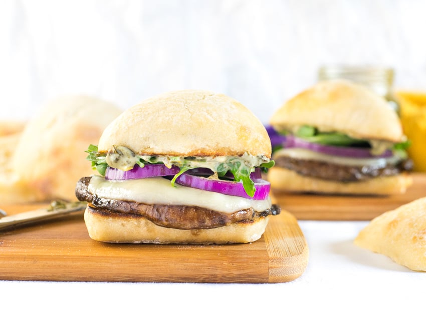 Portabella Mushroom Burger with Pesto and Arugula