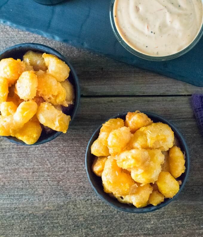 Wisconsin Cheese Curds shot from above.