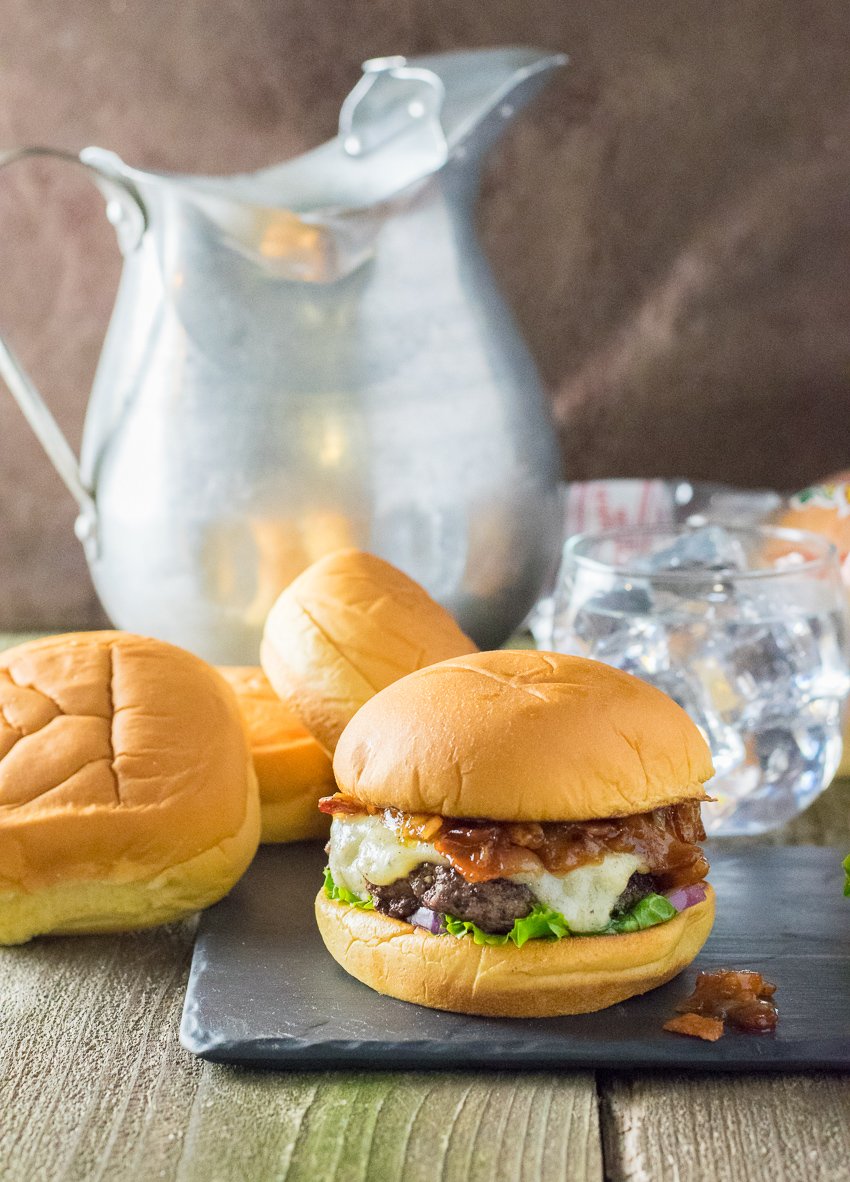 Bacon Jam Burger with Gruyere Cheese.