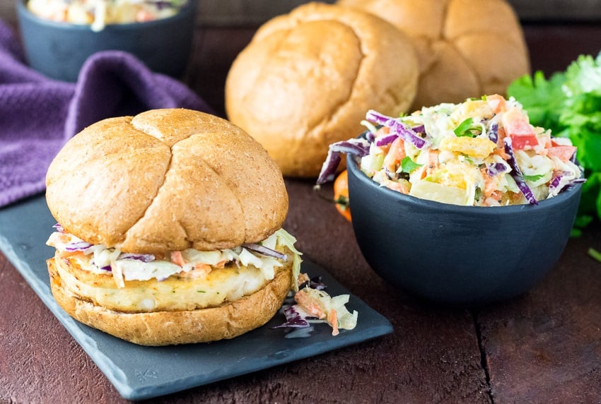 Caribbean Coleslaw with Trident Alaskan Pollock Burgers Recipe