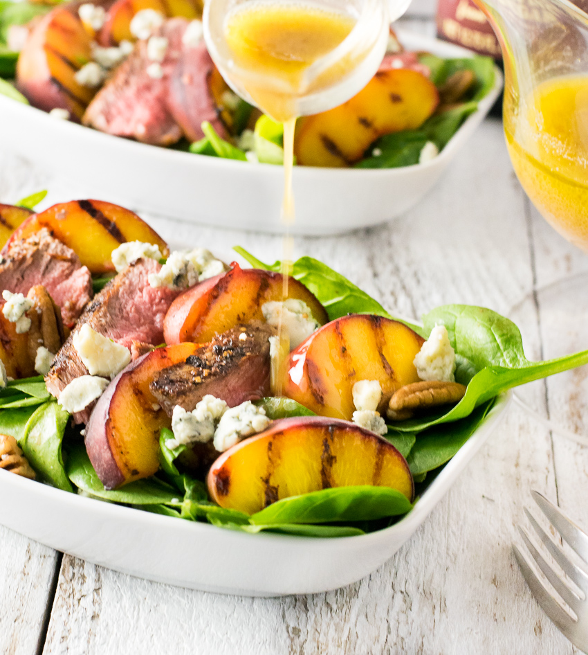 Grilled Steak and Peach Salad with Pecans and Blue Cheese