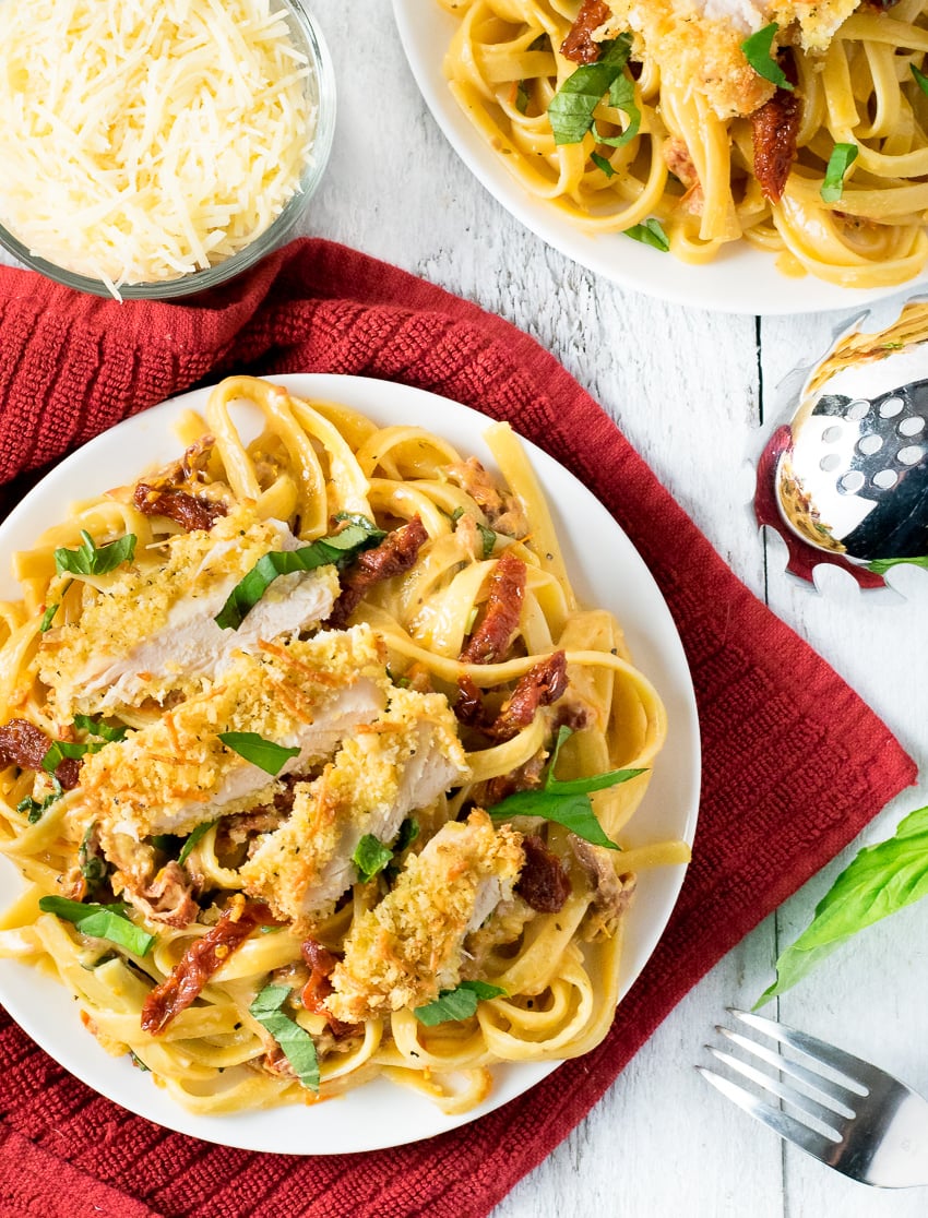 Sundried Tomato Alfredo with Parmesan Crusted Chicken Recipe