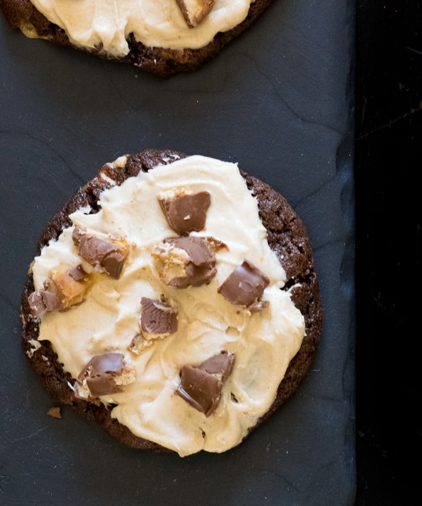 Loaded Snickers Cookie with Peanut Butter Frosting