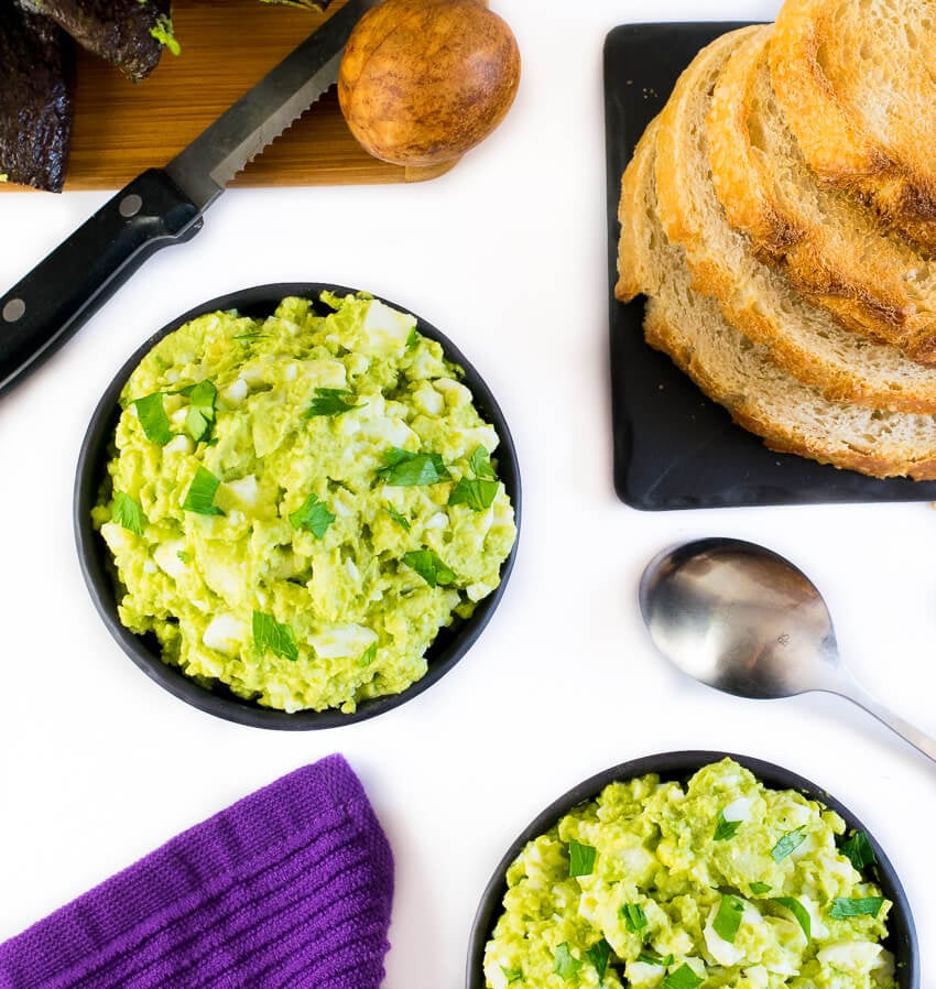 Mayo Free Avocado Egg Sandwich view from above with toast