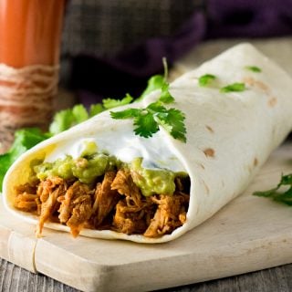 Shredded Chicken Burrito with Guacamole Filling