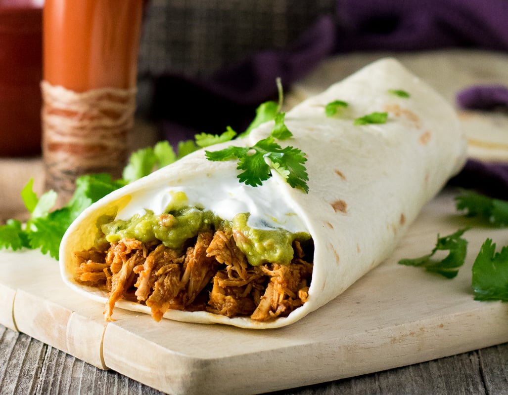 shredded chicken burrito with