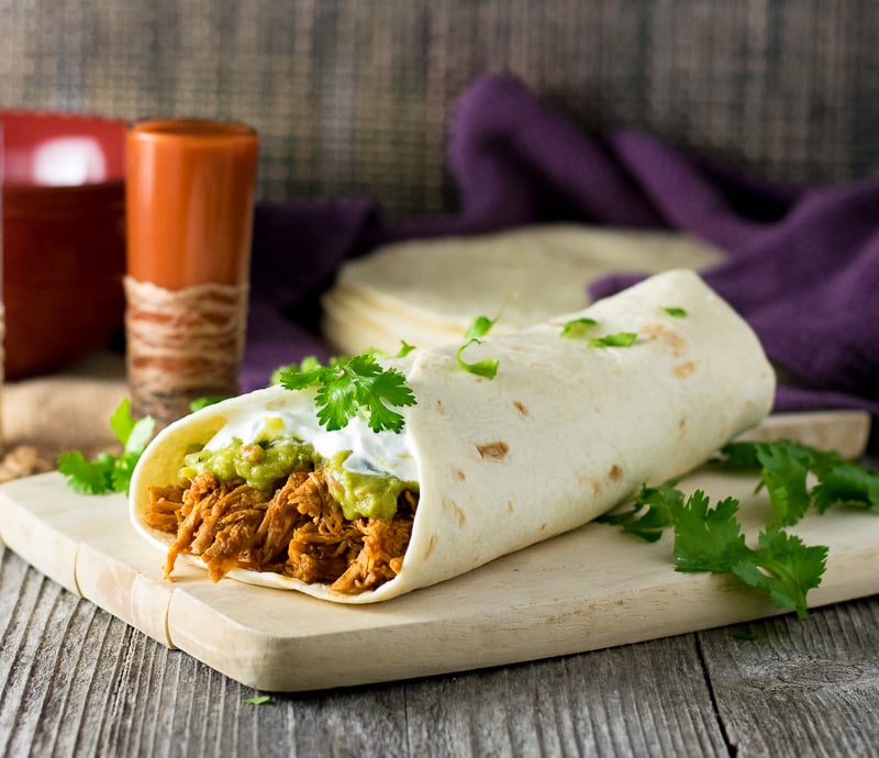 Shredded Chicken Burrito with Guacamole Filling