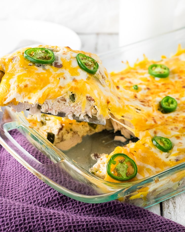 Serving jalapeno popper casserole.