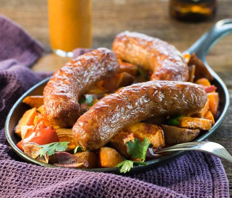 baked sausage sweet potatoes onions peppers