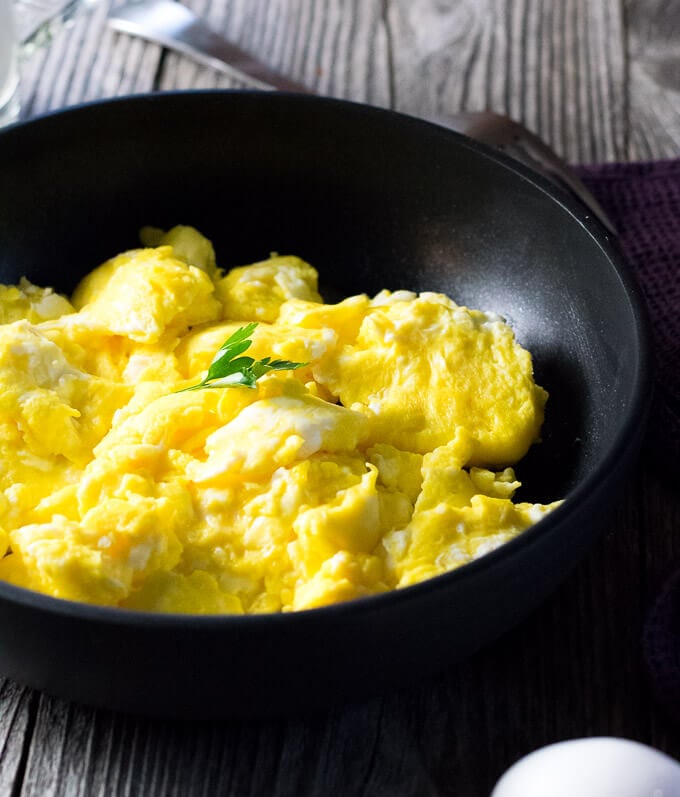 Perfect scrambled eggs in nonstick skillet