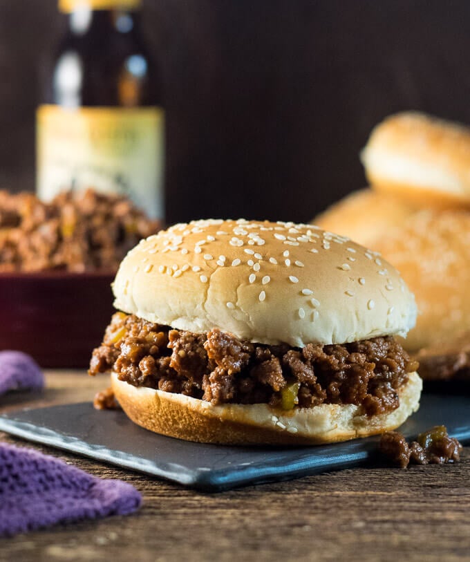 Homemade Sloppy Joes on sesame seed bun.