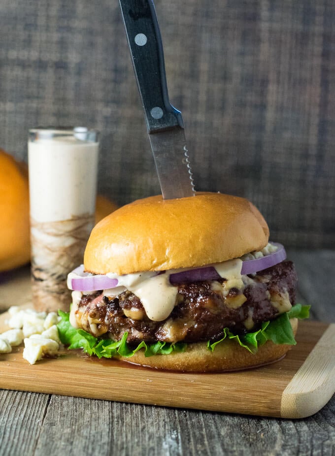 Balsamic Mayo Burger Sauce on Blue Cheese Burger