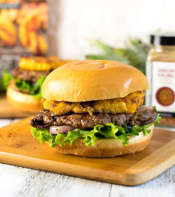 Caribbean Pork Burger with Grilled Pineapple