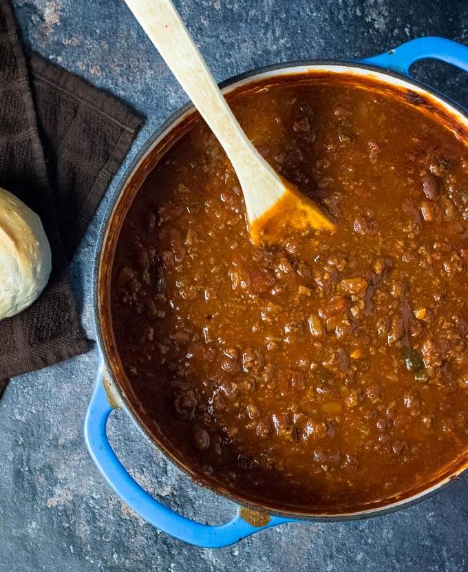 Making award winning chili in Dutch oven.