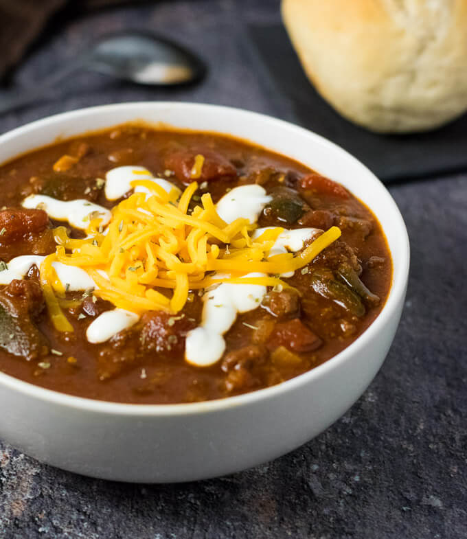 Serving chili with beans.