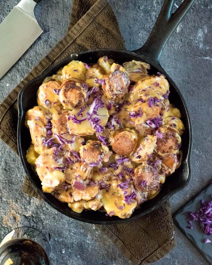 Cheesy Kielbasa and Potato Skillet