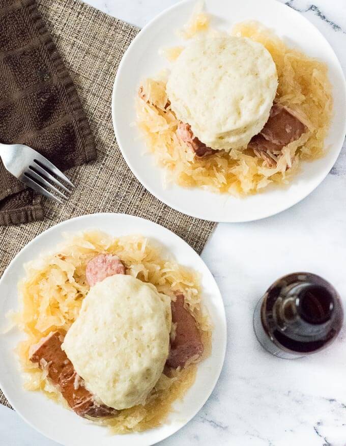 Crock Pot Sauerkraut and Dumplings with Beer Braised Kielbasa Recipe