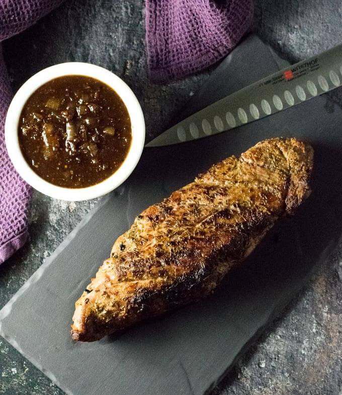 Herb Crusted Pork Tenderloin with Maple Mustard Sauce