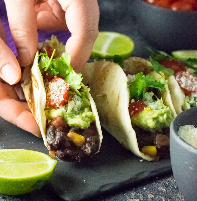 Black Bean Tacos with Guacamole