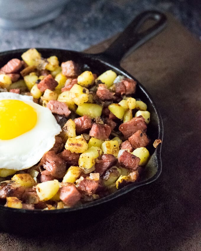 Serving Corned Beef Hash.