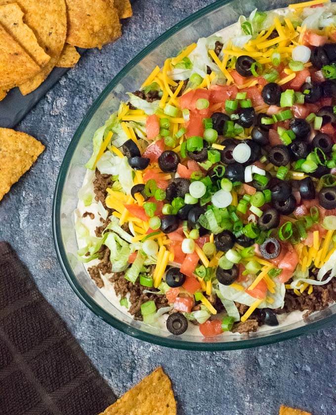 Ground beef taco dip.