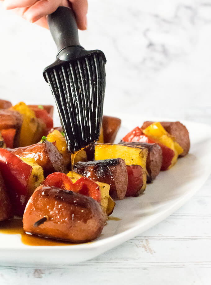 Grilled Kielbasa Kabobs with Balsamic Honey Glaze recipe