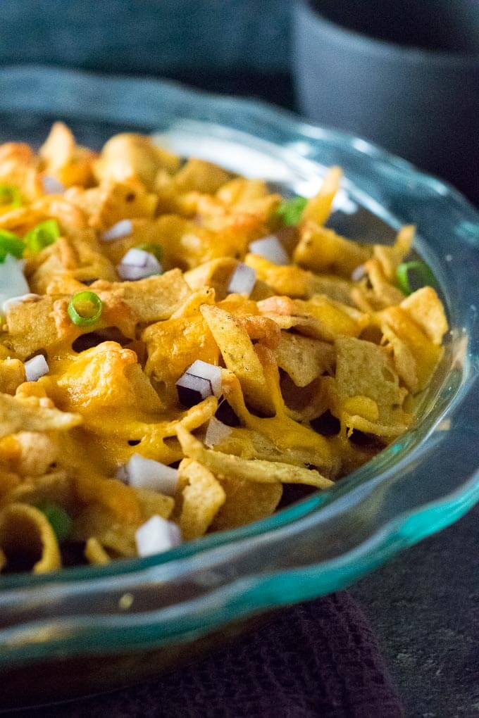 Close up of Texas Frito pie.