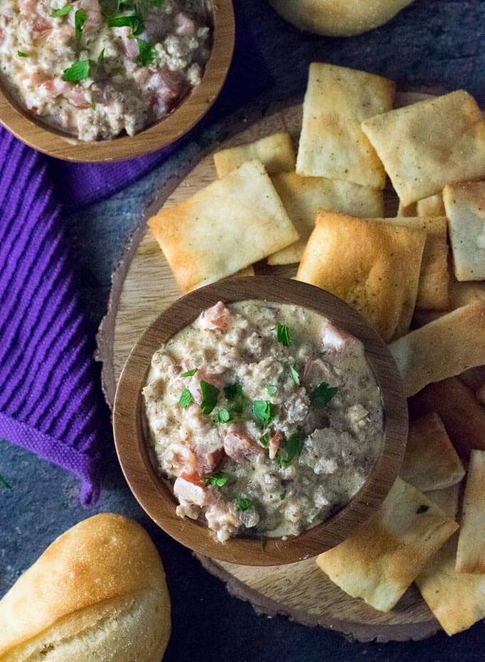 Rotel sausage dip in two bowls.